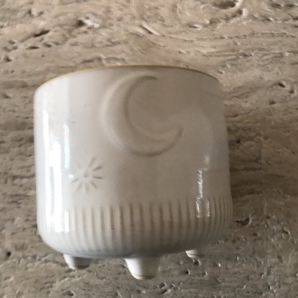 Celestial Planter Ceramic Pottery Moon Stars Boho Footed Cream White Tan Decor - Picture 8 of 16